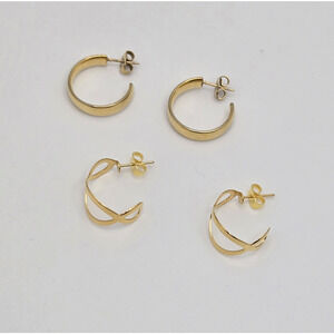 Hoop Earrings Lot Of Two Pair Goldtone Pierced Classic Minimalist Capsule Dainty